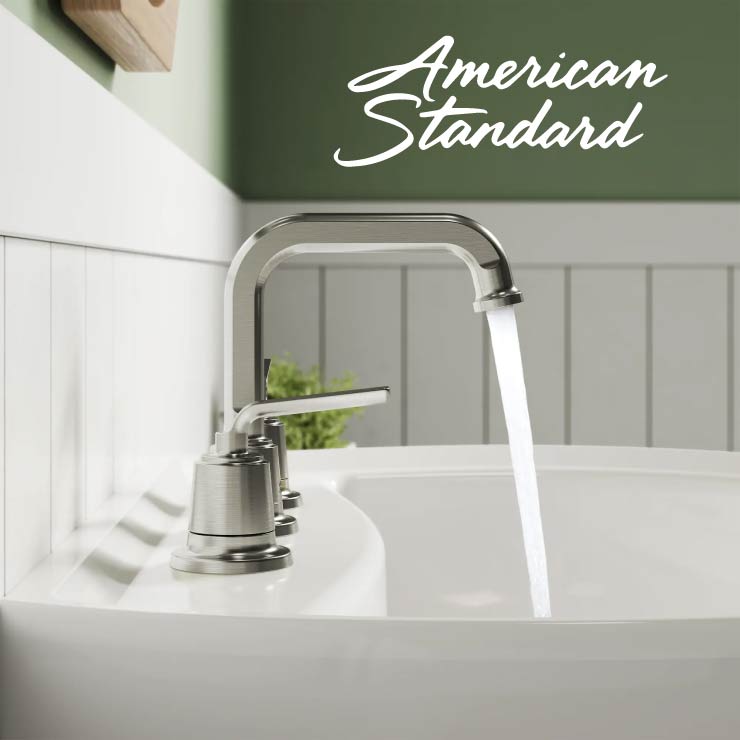 JPRC Plumbing technician performing a detailed inspection of an American Standard bathroom faucet, highlighting our commitment to quality service and reliable plumbing solutions for residential customers.